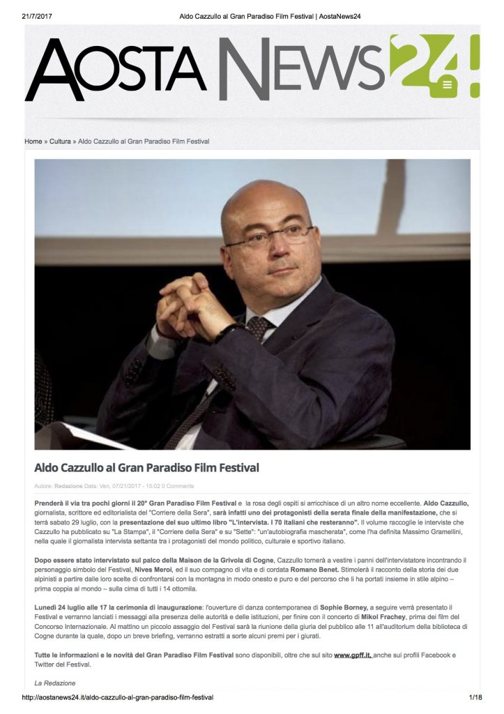 2017-07-21 AostaNews24 Aldo Cazzullo al Gran Paradiso Film Festival